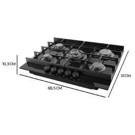 Cecotec Placa de gas 5 fuegos Bolero Squad G 5400F 10400W vidrio negro WOK hierro fundido
