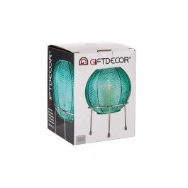 Giftdecor Jarron Bola Cristal Azul Base Metal Plata 14.5x19.5x14.5 cm