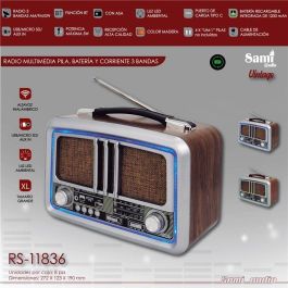 SAMI Radio Vintage XL Multibanda, 3 Bandas (FM/AM/SW), con Luz, Funciona con Pilas y Batería Recargable