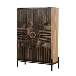 Armario Home ESPRIT Negro Dorado Natural Madera 85 x 38 x 134 cm