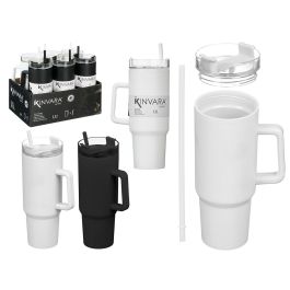 Kinvara Vaso con Asa y Pajita de Plástico, 1200 ml, Blanco y Negro Surtidos, 10x26.3x10 cm (12 Unidades) Precio: 62.21094. SKU: B1K8SAG8HS
