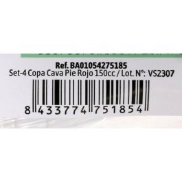 Algon Set de 4 Copas de Cava con Pie Rojo 150 cc (Alto 16,5 cm, Ancho 6 cm, Largo 5,5 cm) (24 Unidades)