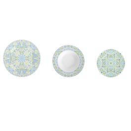 DKD Home Decor Vajilla Completa de Porcelana, Diseño Árabe con Azulejos, 18 Piezas en Tonos Verde y Azul, 27x27x3 cm