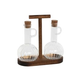 Set de Aceitera y Vinagrera Home ESPRIT Natural Cristal Madera de acacia 350 ml 20,4 x 9 x 21 cm