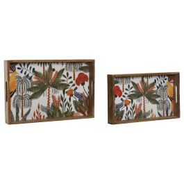 DKD Home Decor Bandeja Tropical 24 de Madera de Mango Acabado Decape con Palmera Verde Naranja 27x43.5x5.5 cm Set de 2