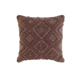 DKD Home Decor Funda de Cojín Marrón de Poliéster con Diseño de Rombos y Cierre de Cremallera 50x50 cm