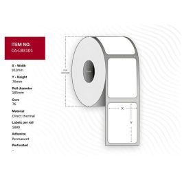 Capture Label 102 x 76 Core 76 Ø 185 mm. White. DT. Permanent. 1890 labels per roll. 6 rolls per box. Precio: 287.50000026. SKU: B1H2YJ3EY4