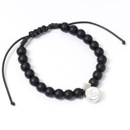 Real Madrid Pulsera oficial con cuentas negras mate y escudo, de aleación de zinc, extensible