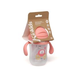 KioKids Taza de Aprendizaje Step 3 con Pajita Contrapesada, Asas, 300 ml Rosa - Antiacólicos, BPA Free, +6 meses
