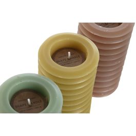 DKD Home Decor Vela Urban, 7x7x14 cm, 420 gr, 55h Duración, Cera, Colores Surtidos Marrón Verde Mostaza, Pack 12 Unidades