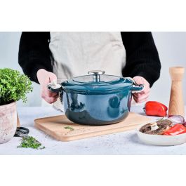 Cosy & Trendy Cacerola con tapa COS5401110056867 Hierro fundido esmaltado Ø28 cm 6,15 L Apta inducción Azul