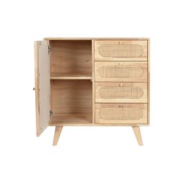 DKD Home Decor Buffet Scandi Rubberwood Ratan Metal Natural 35 x 78 x 73.5 cm con 4 Cajones y 1 Puerta
