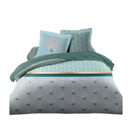 Home Linge Passion Juego Edredón Luxor Algodón 57 Hilos Tejido Muy Apretado 240x260 cm + 2 Fundas Almohada 65x65 cm - Verde Esmeralda y Blanco