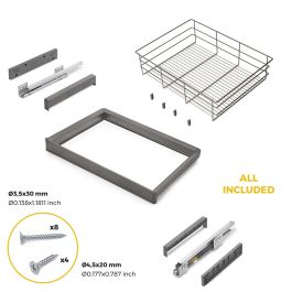 Emuca Kit de cajón de alambre y bastidor regulable Quartz para armarios, guías de cierre suave y extracción total, Módulo 70cm, Acabado Titanio