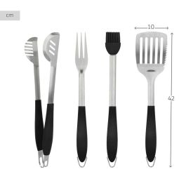 Set de Utensilios para Barbacoa Aktive 4 Piezas Barbacoa Acero Inoxidable 10 x 42 x 4 cm (4 Unidades)