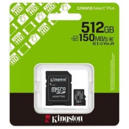 Kingston SDCS3/512GB Tarjeta de Memoria microSDXC Canvas Select Plus 512GB Clase 10 U3 V30 A1 150MB/s con Adaptador
