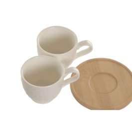 DKD Home Decor Tazas de Cafe Blancas de Porcelana y Bambu, Set de 6 Piezas, 90ml, Apto Microondas y Lavavajillas, 6.4 x 5.2 x 8.8 cm