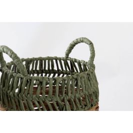 DKD Home Decor Cesta Balines Natural Verde Ratan Set de 2 Piezas 33 x 40 x 33 cm