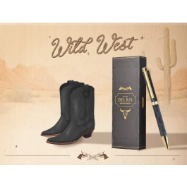 Belius Wild West Bolígrafo Aluminio Negro Dorado Tinta Azul Caja Diseño