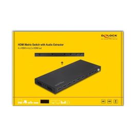 DeLOCK Conmutador Matriz HDMI 4x2, 4 Entradas HDMI a 2 Salidas HDMI, 4K Ultra HD 60 Hz, Extractor de Audio, HDR, HDCP 2.2, Metal Negro, con Mando a Distancia