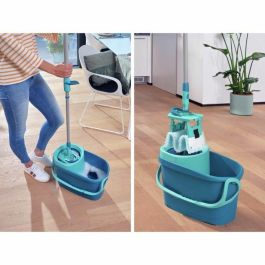 Leifheit 52120 Clean Twist M Ergo Set Limpieza Suelos Fregona Plana Mango Telescópico y Cubo Centrifugado Giratorio Funda 33 cm