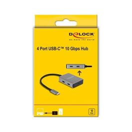 DeLOCK Concentrador USB Hub 4 Puertos USB Type-C USB 3.2 Gen 2 (10 Gbps) Plug and Play, Negro/Gris