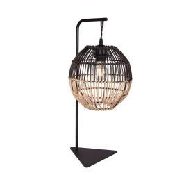 Lámpara de Mesa Granada SKD-T1021 de Ratán Natural y Metal Negro – Estilo Natural Boho-Chic para Salón Dormitorio, Compatible E27