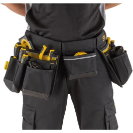 STANLEY 1-96-178 Cinturón Portaherramientas con Bolsas para Herramientas y Talla Adaptable, Poliéster Duradero, Negro/Amarillo