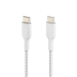 Belkin CAB004BT1MWH Cable Trenzado USB-C a USB-C 1m Blanco, Carga Rápida y Transferencia de Datos