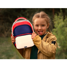 Liderpapel Mochila Escolar Multibolsillo Infantil Azul Marino Rojo Beige 350x110x270 mm