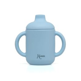 KioKids Taza de Silicona Azul con Asas para Bebé +4 Meses 120ml Apta Microondas y Lavavajillas