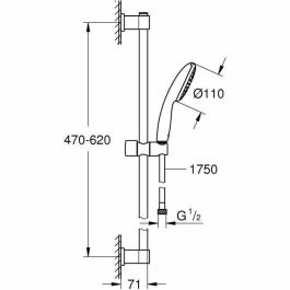 Grohe 27942001 Set de ducha Vitalio Start 110 con rociador de 1 chorro, barra de 60cm y flexo de 1,75m, ahorro de agua, cromo