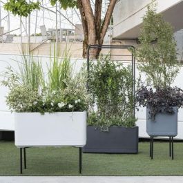 Deroma 9HN1ZSZ217 Maceta Cubo Cosmo Gris Ceniza con Autorriego y Ruedas de 38 cm