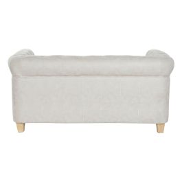DKD Home Decor Sofá Vintage Capitoné Blanco Natural Poliéster Madera | Desmontable - Ancho 151 cm, Largo 80 cm, Alto 70 cm