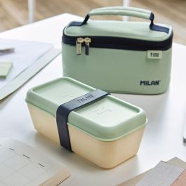 Milán Serie 1918 Bolsa Isotérmica Porta Alimentos Verde 1,5 L con Recipiente, Tejido Ripstop, Bolsillo Interior