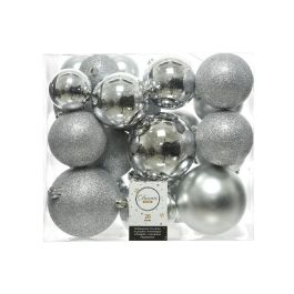 Decoris Caja de 26 bolas plateadas decorativas - Ø6cm/Ø8cm/Ø10cm