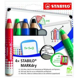 Stabilo Lapiz Marcador en Seco MarkDry para Pizarra Blanca Estuche de 4 Colores Surtidos + Sacapuntas + Paño de Limpieza Precio: 12.50000059. SKU: B124Q4RKWE