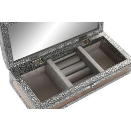 DKD Home Decor Joyero Indio de Madera y Aluminio Plateado Natural 22.5 x 10 x 6.5 cm