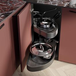 Emuca Sistema de rincón extraíble Lake Harmony para mueble de cocina, Derecha, Altura regulable, Acero y Madera, Gris antracita