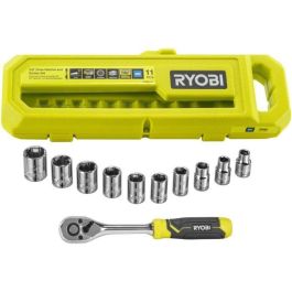 Caja de 1 llave de 90 dientes (ángulo de 4°) y 10 vasos de 3/8'' (de 8 a 15 mm, 16 y 17 mm) - Caja compatible con Ryobi LINK