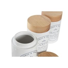 DKD Home Decor Bote Básico de Almacenamiento Blanco con Cierre Hermético, Gres y Madera - Juego 3 Unidades (10x16x10 cm)
