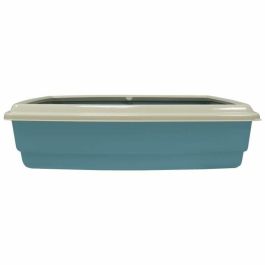 AIME Caja de arena para gatos pequeños con borde y pala, diseño antisalpicaduras, práctica e higiénica para fácil vaciado. 54x40x14 cm, Azul.