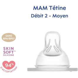 MAM Tetina Anatómica de Silicona Flujo Medio 2 - Juego de 2 Tetinas - Para una Succión Similar al Pecho Materno - Transparente