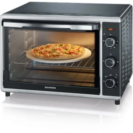 Severin TO2058 Mini Horno de Convección 42 L con Giro y Piedra para Pizza, 1800 W, Temporizador 120 Min, Negro/Acero Inoxidable Precio: 181.5. SKU: S7184871