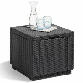 ALLIBERT by KETER Mesa Cubo de Almacenamiento para Jardín, Diseño de Mimbre Tejida en Grafito, con 60 Litros de Capacidad, 42x42x39 cm ALLIBERT by KETER Mesa Cubo de Almacenamiento para Jardín, Diseño de Mimbre Tejida en Grafito, con 60 Litros de Capacidad, 42x42x39 cm