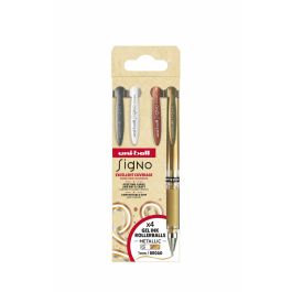 Uni-Ball Rollerball Signo Broad Um-153 1.0 mm - Set de 4 Unidades (Oro, Plata, Bronce, Blanco) - Tinta Gel, Punta de Acero Inoxidable