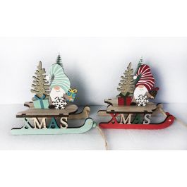 DKD Home Decor Decoración Navidad Tradicional Trineo Madera Turquesa Rojo Pack 12 Unidades