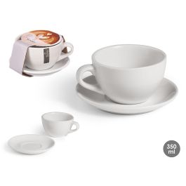 Vessia Taza de Café y Plato de Porcelana Blanca 350 ml - Taza 13.8x11x6.8 cm, Plato 14.5x14.5x2.2 cm (24 Unidades) Precio: 44.5000006. SKU: B1B3R8MD5K