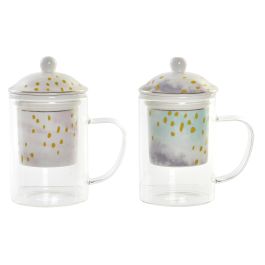 DKD Home Decor Mug Infusiones Glam 300ml de Cristal y Porcelana Rosa Verde Menta Transparente, Apto Microondas y Lavavajillas (Set 6 Unidades)