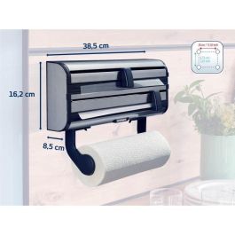 Leifheit 25793 Dispensador de pared Parat Royal 3 en 1 para toallas de papel, film y aluminio, cuchillas y freno, acero inoxidable